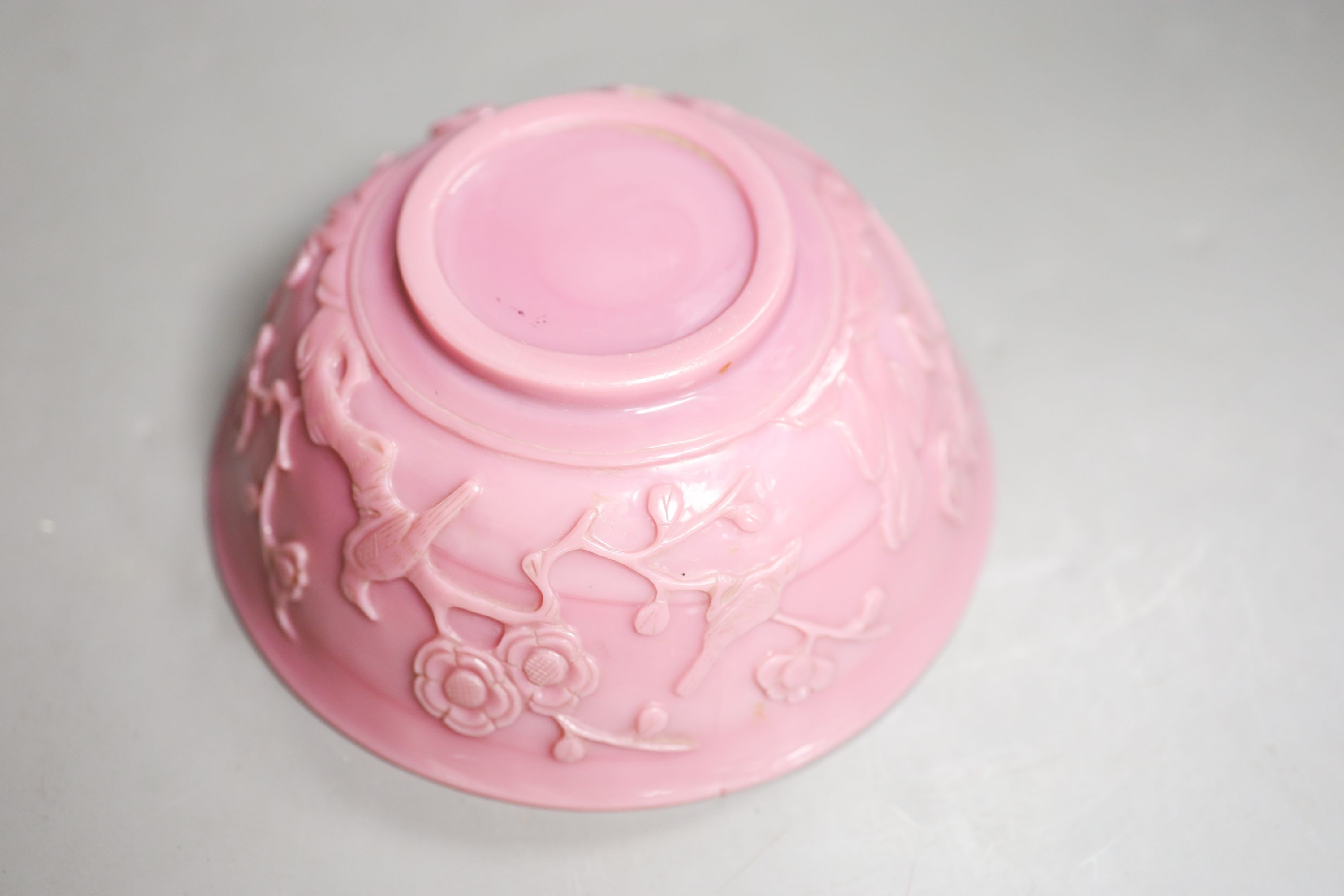 A Chinese Beijing pink glass bowl - cracked